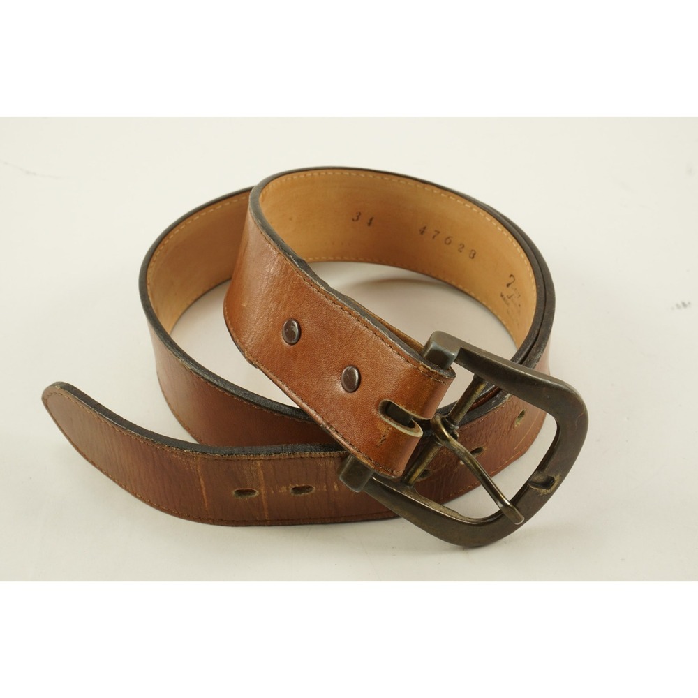 Vintage Tony Lama Size 34 Brown Leather Oversized Silver Buckle Waist Belt USA